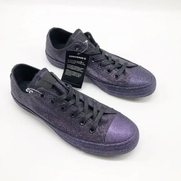 CONVERSE All Star Low Top Purple Glitter Sneakers - Picture 2 of 9